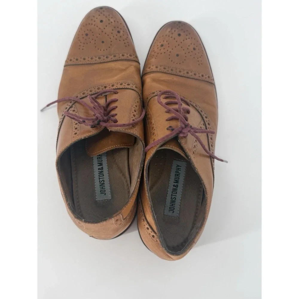 Johnston Murphy Mens 9M Leather Wingtip Oxford Dress Shoes‎ Brown Cap Toe